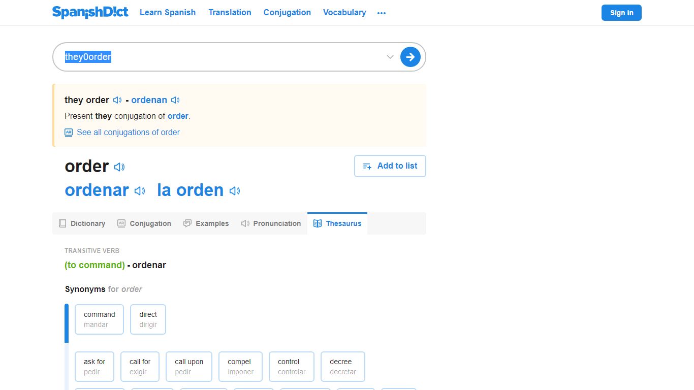 They order | English Thesaurus - SpanishDict