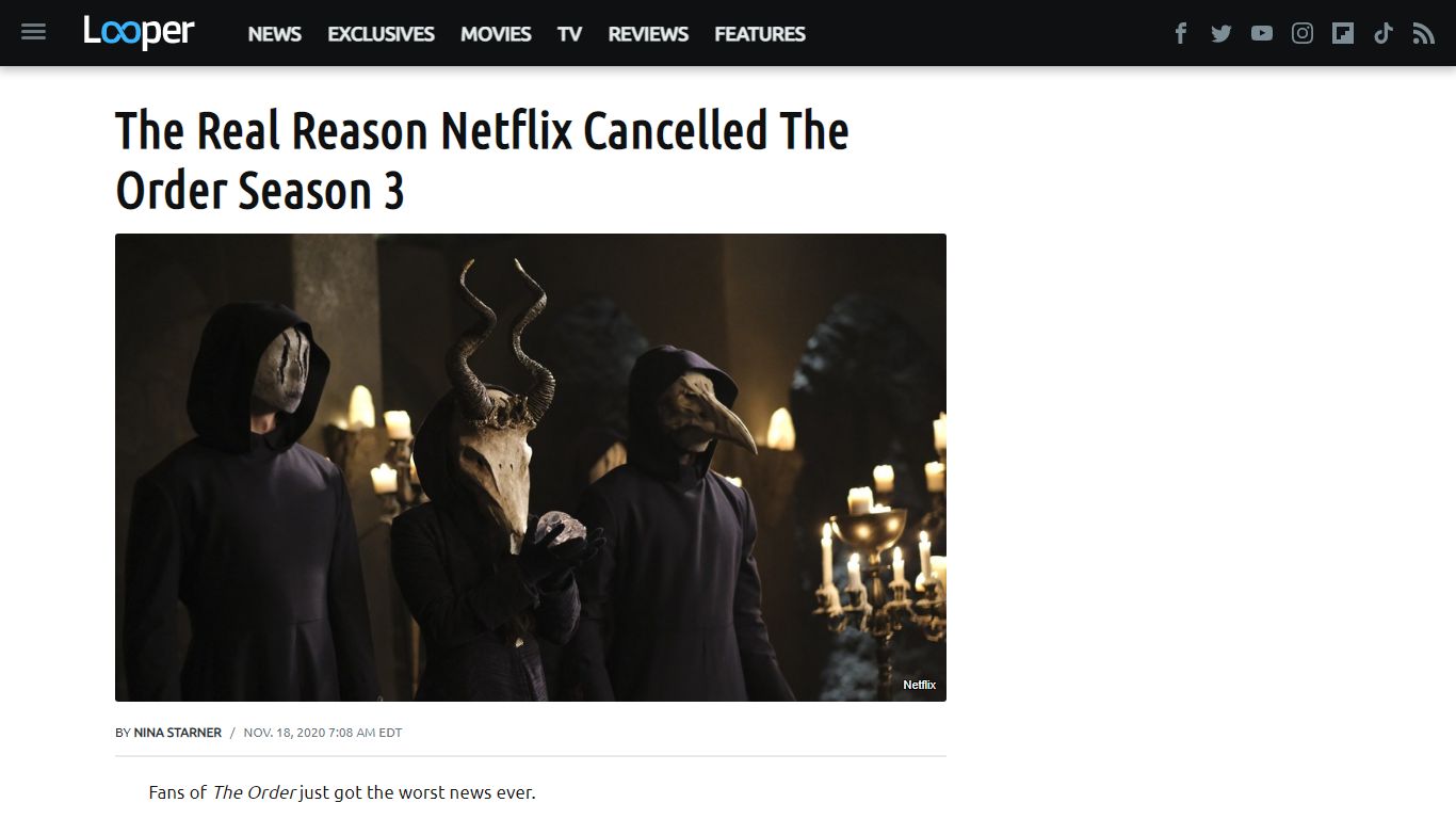 The Real Reason Netflix Cancelled The Order Season 3 - Looper.com